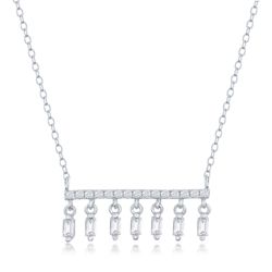 Sterling Silver Bar and Baguette CZ Dangle Necklace Sterling Silver Bar and Baguette CZ Dangle Necklace